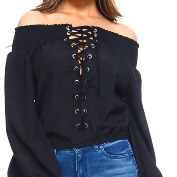 Lace-Up Off Shoulder Blouse - Picture 2 of 5